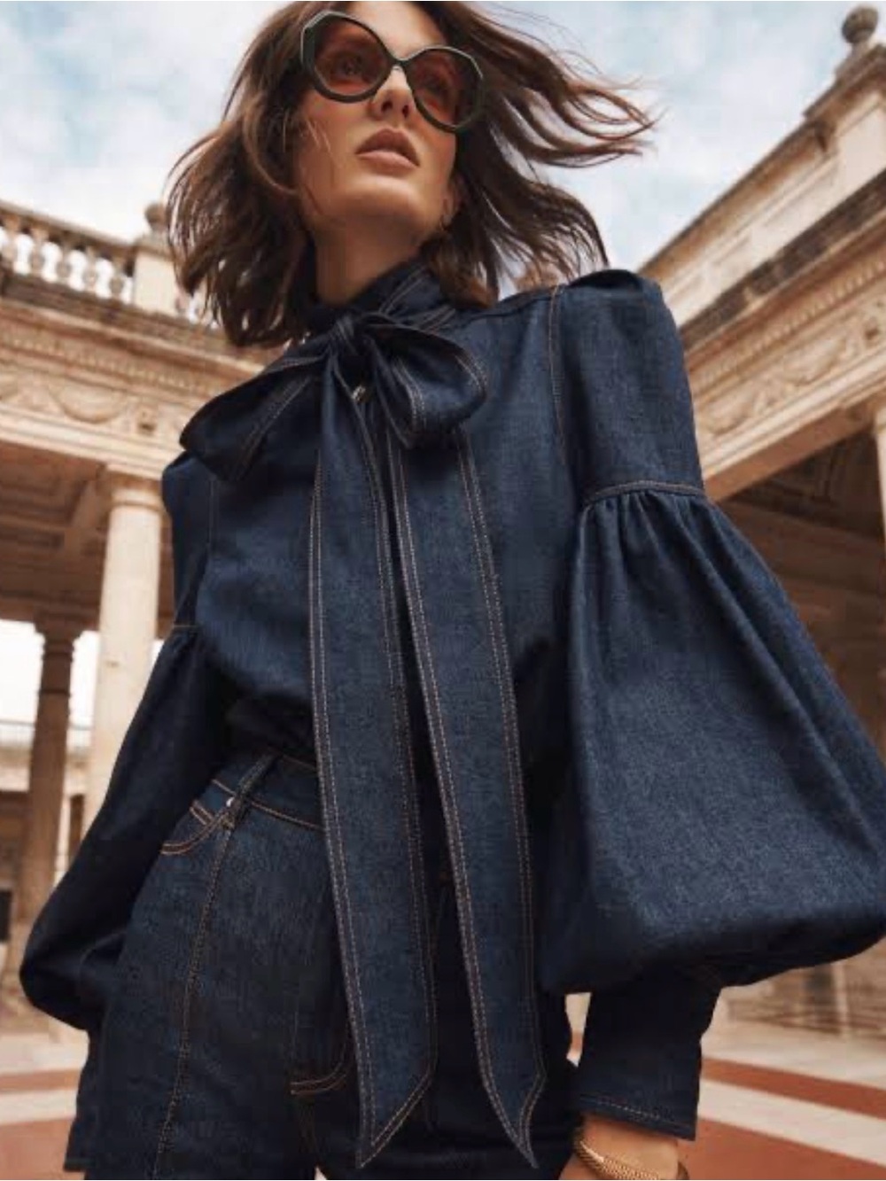 Zimmermann Bow Denim button snap top (0)